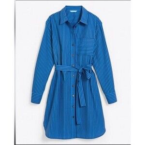 NEW  Draper James Carly Shirtdress Blue Canopy Stripe Dress Belted Size Large